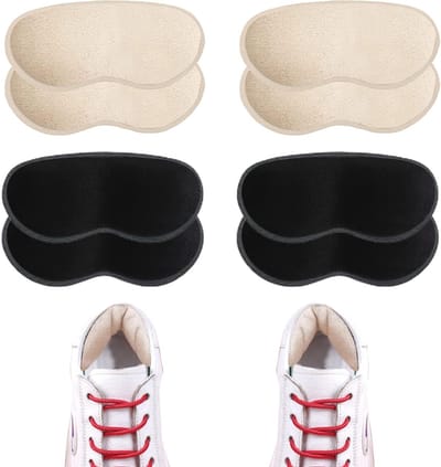 Zachte hielkussens voor kinderen en dames, zelfklevende hielgrips tegen schuren en glijden, ideaal voor te grote schoenen (Zwart+Beige) (4 Paar)