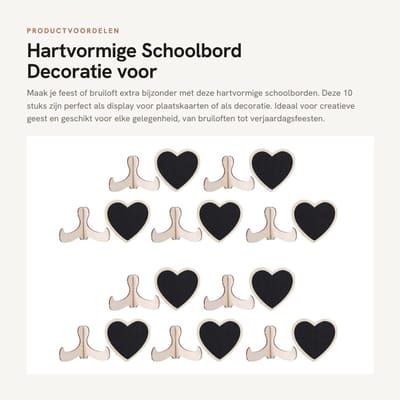 Dailygoods- Prikbord Hartvormig - 10 Stuks - Displaybord MDF + Grenenhout - Bruiloft Decoratie - Accessoires - 7x7,5 cm - Schoolbord