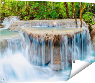 Gards Tuinposter Waterval in het Bos in Thailand - 80x60 cm - Tuindoek - Tuindecoratie - Wanddecoratie buiten - Tuinschilderij