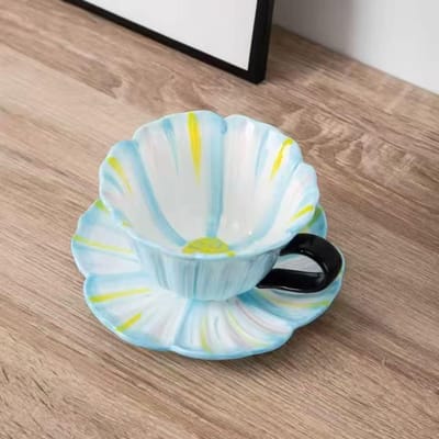 Tasse à café fleurie colorée sous glaçure Céramique Mug de café de café Tasse et soucoupe de niche à haut niveau d'apparence 280ML white