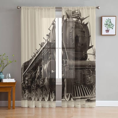 Zwart-wit Trein Moderne Tule Gordijnen Voor Woonkamer Slaapkamer Huis Keuken Raam Transparante Gordijnen 135W x 114H(cm) gray