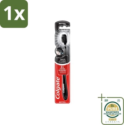 1 x Colgate - Tandenborstel - Charcoal Black 360 Medium - Zwart - 1 Tandenborstel- Tandenborstel - Houtskool - Tandenborstel Houtskool - Mondverzorging - Tandenborstel 360