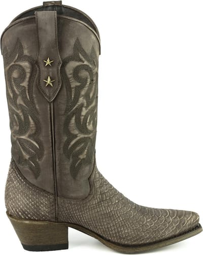 Mayura Boots Alabama 2524 Bruin-Grijs-Taupe Lavado/ Dames Westernlaars Spitse Neus 5 cm Hak Hoge Schacht Echt Leer Maat EU 37