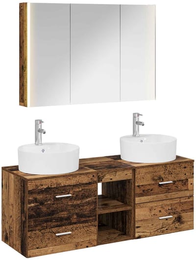 vidaXL Badkamermeubelset 4 st Oud hout Bewerkt hout en glas