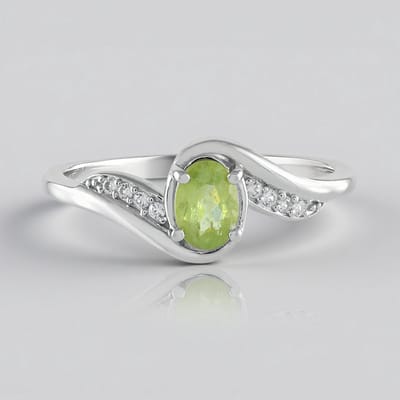 Cavill - Zilveren ring 925 Sterling met 0,393 ct ovale briljant geslepen groene sfeen en 8 zirkonen - Elegante edelstenen ring