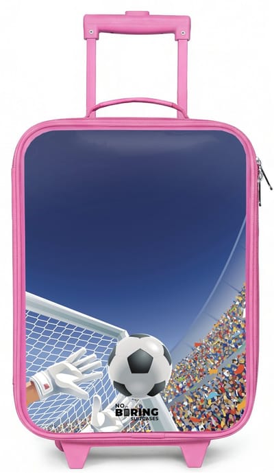NoBoringSuitcases.com® - Kinderkoffer roze - Kindertrolley meisje - Keeper die een voetbal tegenhoud - Koffer kind lichtgewicht - Reiskoffer trolley voor kinderen - Koffertje met lichtgevende wieltjes - Rolkoffer