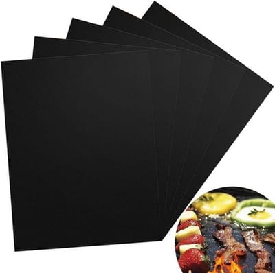BBQ-grillmat anti-aanbakmat bakpapier herbruikbaar, hittebestendig en op maat te snijden, 5 stuks - 400 x 330 x 02 cm