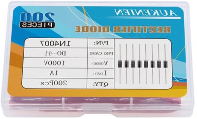 Gelijkrichterdiodes - Elektronische componenten - Experimenten en projecten - Hoge stroomsterkte - 200 stuks - Zwart