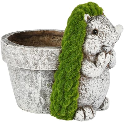 Dekoratief | Bloempot egel, groen/grijs, magnesium, 27x20x22cm | A260097