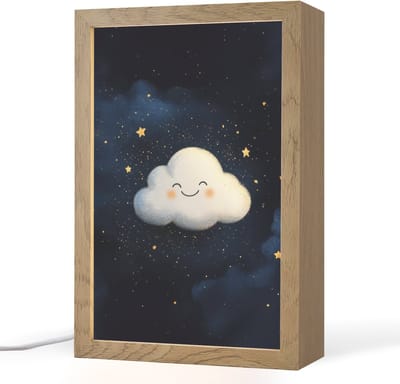 Nachtlampje 20x30 cm - Kinder lampje - Wolkje - Gezichtje - Sterren - Donkerblauw - Tafellamp kinderkamer - Slaapkamer lamp - Bedlamp kinderen - Kinderlampje stopcontact - Wandlamp babykamer - Nachtlampjes