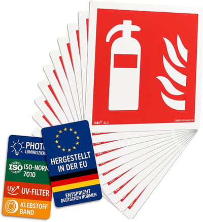 Brandblusser Bord - Veiligheidspictogram Zelfklevend - Brandpreventie Markering - Fotoluminescent NEN EN ISO 7010 - 15x15 cm - Groen Wit