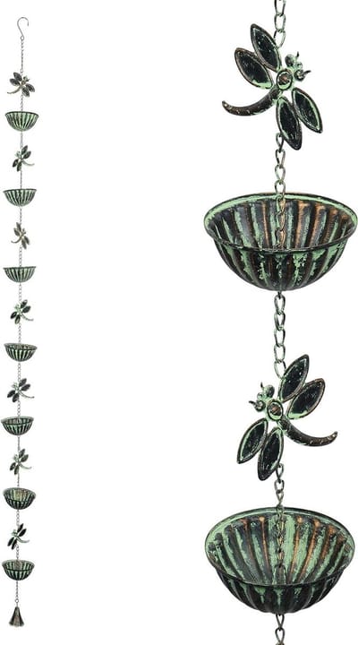 Regenketting Libellen - Regenopvanger decoratief - Tuindecoratie buiten - Artistiek design met geluid - 74 inch hoog - Veelkleurig