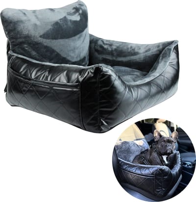 Autostoel Hond - Auto Hondenmand - Hondenstoel Auto - Zwart met Grijs Velvet - 50cm x 50cm