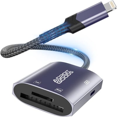 AdroitGoods SD & MicroSD Kaartlezer – Geheugenkaartadapter – Geschikt voor iPhone en iPad met Lightning-connector