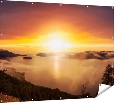 Gards Tuinposter Zonsondergang in de Bergen met Wolken - 160x120 cm - Tuindoek - Tuindecoratie - Wanddecoratie buiten - Tuinschilderij
