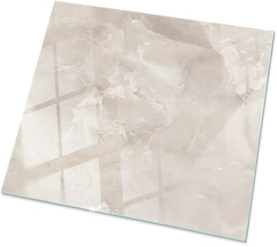 Tulup Tafelblad Glas - Marmer Textuurpatroon Glasplaat Tafel - 60 cm x 60 cm - Romig Veiligheidsglas - Vierkant Tafelblad Glas - Glazen Tafelblad voor Tuin of Terrastafels - Glazen Tafelblad