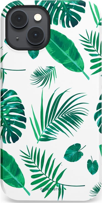 Casetastic Hoesje Geschikt voor Apple iPhone 14 Plus Magsafe - Stijlvolle Beschermende Duo-layer Case - Groene Witte Jungle Bladeren Print