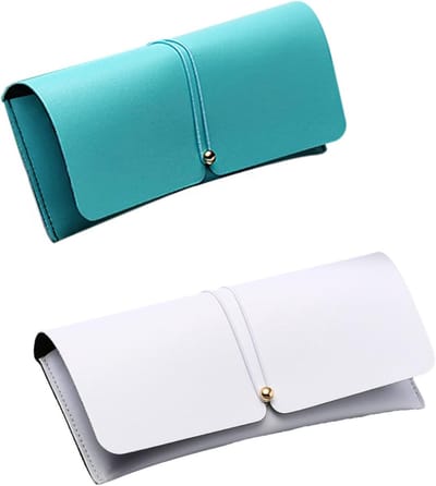 2 Stuks Dames Brilhoes Soft Portable PU Leer Brillen Etui Slim met Glazen Doek en Tas, Wit+Groen, Eén Maat, Bescherming, Mode, Accessoire