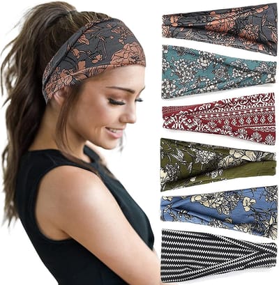 Crrynuo Dames Sport Yoga Hoofdband Elastische Katoenen Brede Hoofdband - 6 stuks