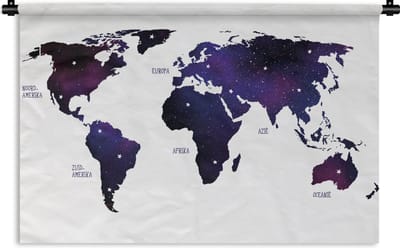 Wandkleed Eigen Wereldkaarten - Wereldkaart Paars Galaxy Wandkleed katoen 90x60 cm - Wandtapijt met foto