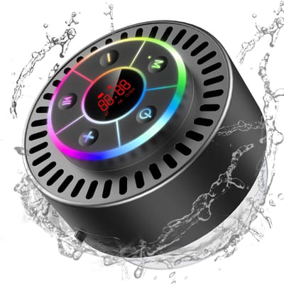 IPX7 waterdichte badkamer BT-luidspreker Stofdicht Schokbestendig LED-tijdweergave Ingebouwde FM-radio Mini zwart