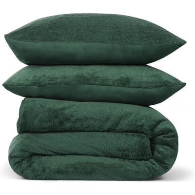 DoubleDry Dekbedovertrek Teddy Fleece - Eenpersoons 140x220 cm + 1 Kussensloop - Zacht & Huidvriendelijk - Groen
