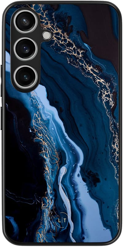 Leuke Telefoonhoesjes - Hoesje geschikt voor Samsung Galaxy A55 - Marmer lagoon blauw - Backcover zwart - Marmer - Blauw