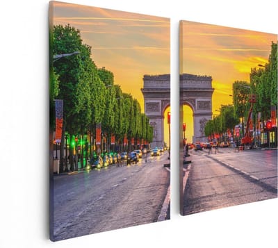 Artaza Canvas Schilderij Tweeluik Arc De Triomphe In Parijs Vanaf De Straat - 80x60 - Foto Op Canvas - Canvas Print