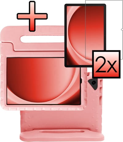 Hoes - Geschikt voor Samsung Galaxy Tab A9 Plus - Met 2x Screenprotector - Kinderhoes Shockproof Bumper - Kidsproof Case - Tablet Hoesje - Kinder Cover - Zalm