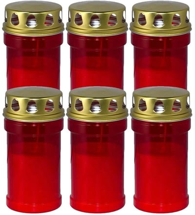 Trend Candles grafkaars - 6x - gedenklicht met deksel - rood - 7 x 14 cm - 2,5 dag - Gedenkkaars - Graflicht/herdenkingslicht
