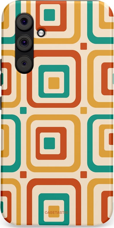 Casetastic hoesje geschikt voor Samsung Galaxy A54 (2023) 5G - Dubbellaagse bescherming - Retro Vierkant verlangen - Fashion Case - Crème Terracotta Goud Turquoise