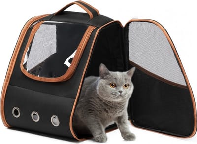 Kono Pet-rugzak, ademend met netvenster, draagbaar voor honden en katten, transporttas tot 5,9 kg zwart