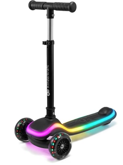 Kinderkraft RAKET - 3-Wiel kinderstep vanaf 2 jaar tot 50 kg - Wielen met RGB LED's - Opvouwbaar in 2 seconden - Verstelbaar stuur - Zwart