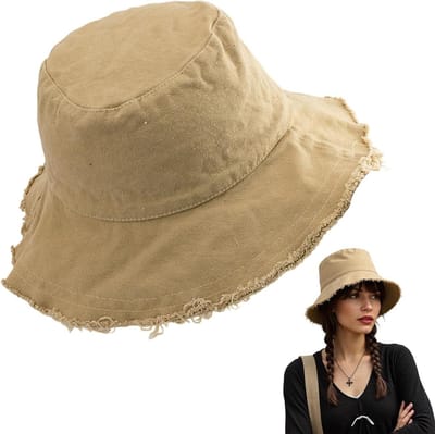 Zomerhoed van katoen met brede klep voor dames - Opvouwbare hoed voor strandvakantie - Beige - Maat 56-58 cm