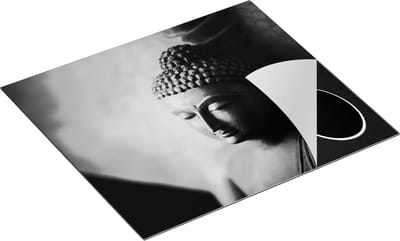 Chefcare Inductie Beschermer Boeddha Beeld - Zwart Wit - 60x50 cm - Afdekplaat Inductie - Kookplaat Beschermer - Inductie Mat