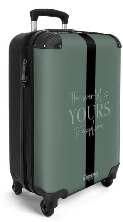 NoBoringSuitcases.com® - Handbagage koffer lichtgewicht - Reiskoffer trolley - Groen - The world is yours to explore - Rolkoffer met wieltjes - Travel suitcase cabin - Reistrolley met TSA slot - Past binnen 55x40x20 en 55x35x25 - Kleine valiezen