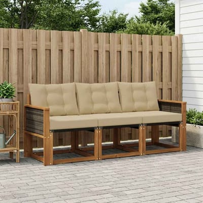 vidaXL - Buiten - bank - set - 3 - st - Natuurlijk - en - Beige