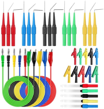 35-delige backprobe-set Meetsnoerenset met krokodillenklemmen Bananenstekkers Kabelsondes Meettips Meerhoekige naalden 90°/135°/180° Backsondes met opbergdoos voor autodiagnostiek