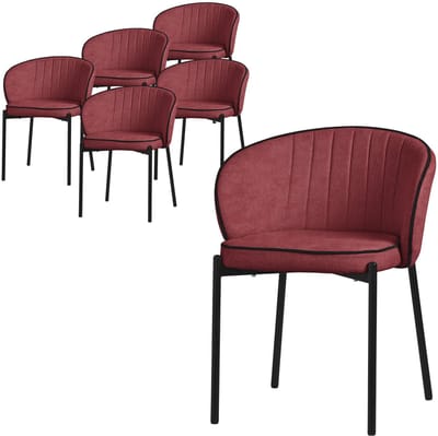 Set van 6 eetkamerstoelen met rugleuning & armleuningen rood met metalen poten tot 120 kg ML-Design