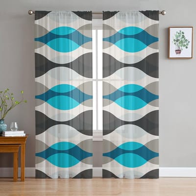 Druppelvorm Geometrische Rimpel Watergrijs Voile Transparante Gordijnen Woonkamer Raam Tule Gordijn Keuken Slaapkamer Huisdecoratie 135W x 114H(cm) blue
