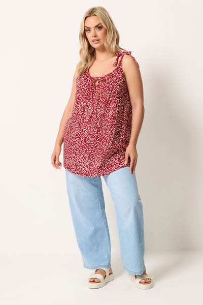 Yours Rode Top Met Bloemenprint En Bandjes Size 42