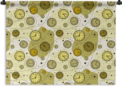 Wandkleed - Wanddoek - Retro - Klok - Patronen - Stippen - 120x90 cm - Wandtapijt