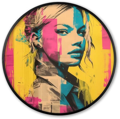 Poster in lijst Rond - Fotolijst 60x60 cm - Posters - Vrouw - Verfstrepen - Gekleurd - Ronde posterlijst zwart - Decoratie - Wanddecoratie woonkamer - Muurdecoratie slaapkamer