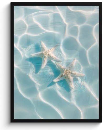 Poster in lijst - Fotolijst 60x80 cm - Posters - Zeesterren - Golvend water - Rustgevend - Posterlijst zwart - Decoratie - Wanddecoratie woonkamer - Muurdecoratie slaapkamer