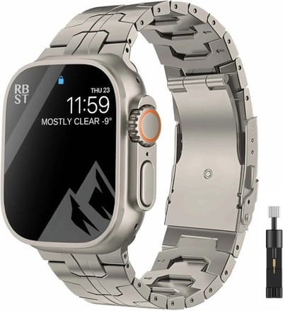 DrPhone TitaniumLux - Metalen Titanium Band - 49/44/42/45mm + Aanpaskit - Geschikt Voor IOS Smartwatch Ultra / Watch - Titanium