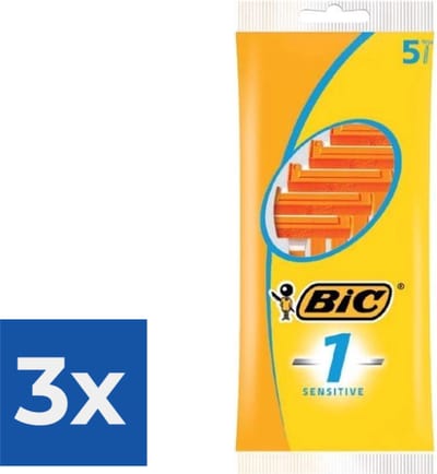 BIC 1 Sensitive Wegwerpscheermesjes Voor Heren Met Een Enkel Mesje En Vaste Kop - Pak van 5 Stuks - Voordeelverpakking 3 stuks