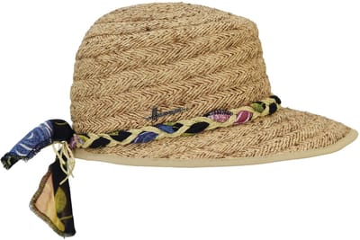 Casquette/chapeau en paille naturelle raphia pour femme très légère et souple avec ceinture tressée raphia/tissu