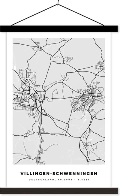 Posterhanger incl. Poster 40x60 cm - Schoolplaat - Duitsland - Stadskaart - Plattegrond - Kaart - Villingen-Schwenningen - Textielposter - Zwarte latten - Stadskaart