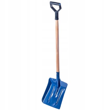 KADAX Koolschep van staal, schep met lange steel van hout, schop met D-greep voor kiezelstenen, afval, koollepel, veegschep (W: 27 cm, blauw)