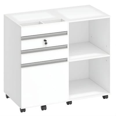 Mobiele Ladeblok – Voor Kantoor – 3-Laden Kast met Slot, Onder Bureau Opbergkast met 2 Verstelbare Planken, Geschikt voor A4 en Legal – Wit
